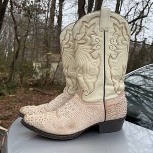 Vtg Durango Leather Hand Crafted Mexico Crocodile Skin Boots SW 1701 Size 10EE